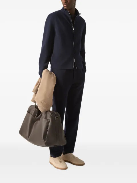 Zegna navy blue wool cotton and silk full zip sweatshirt