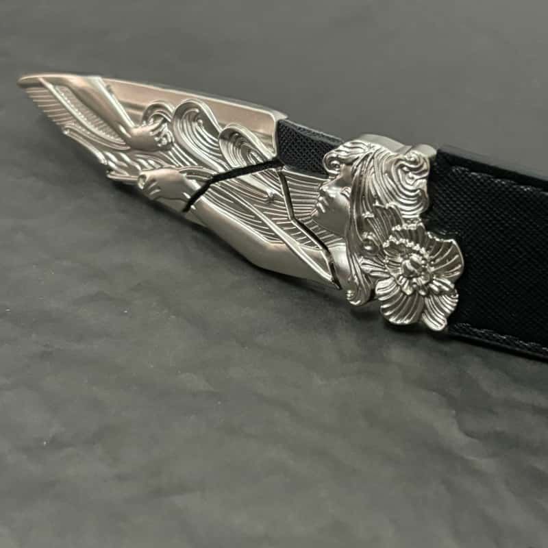 Western Broken Sword Engraved Metal Tip Genuine Leather Unisex Belt