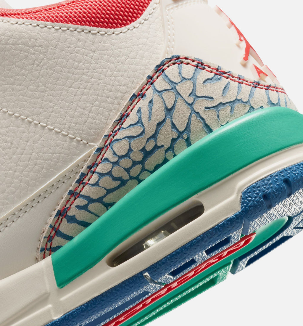 Air Jordan 3 Retro Grade School Lifestyle Shoe - Chalk/Track Red/True Blue/Kinetic Green