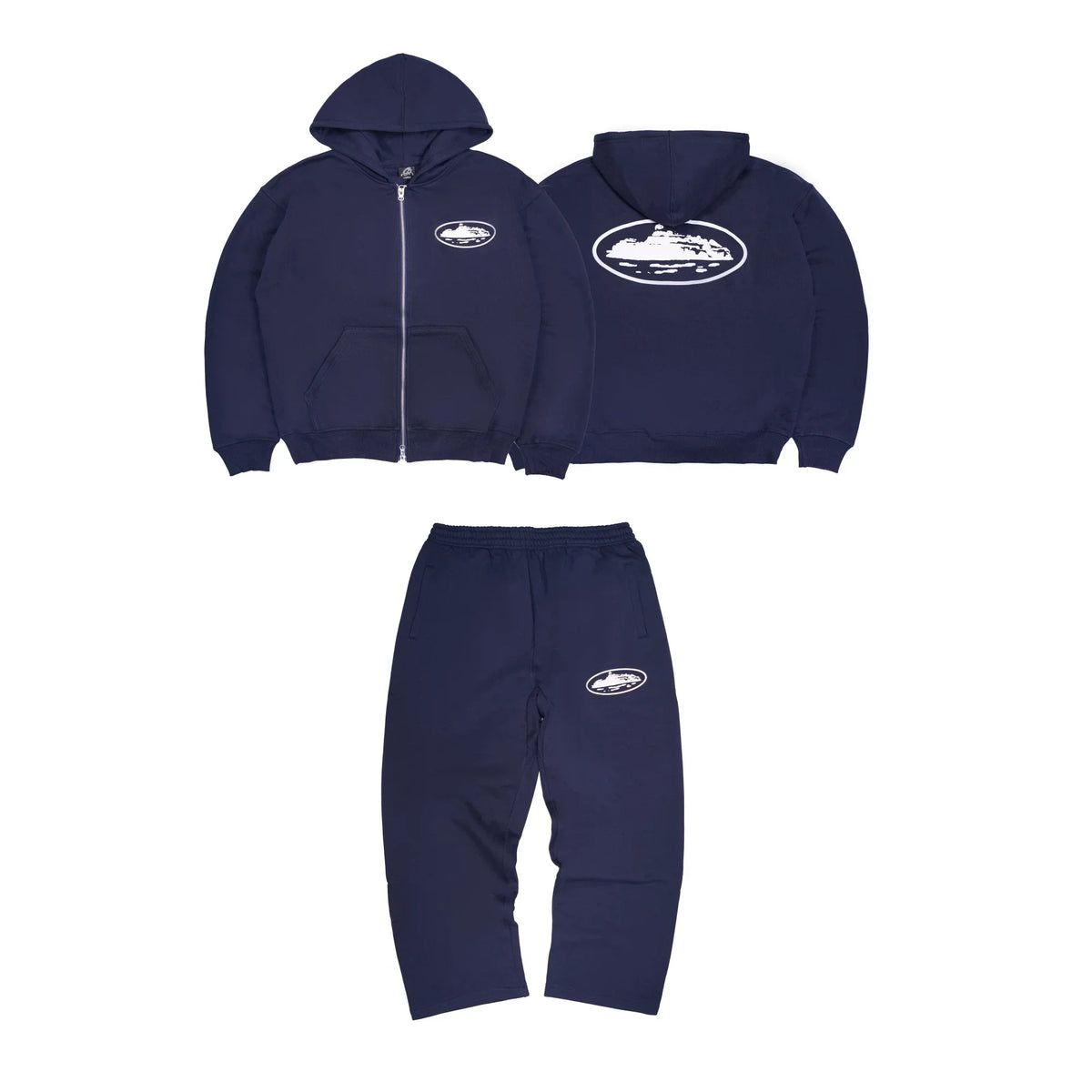 Corteiz Devil's Island BOXY Hoodie & Baggy Pants Set – Navy Blue