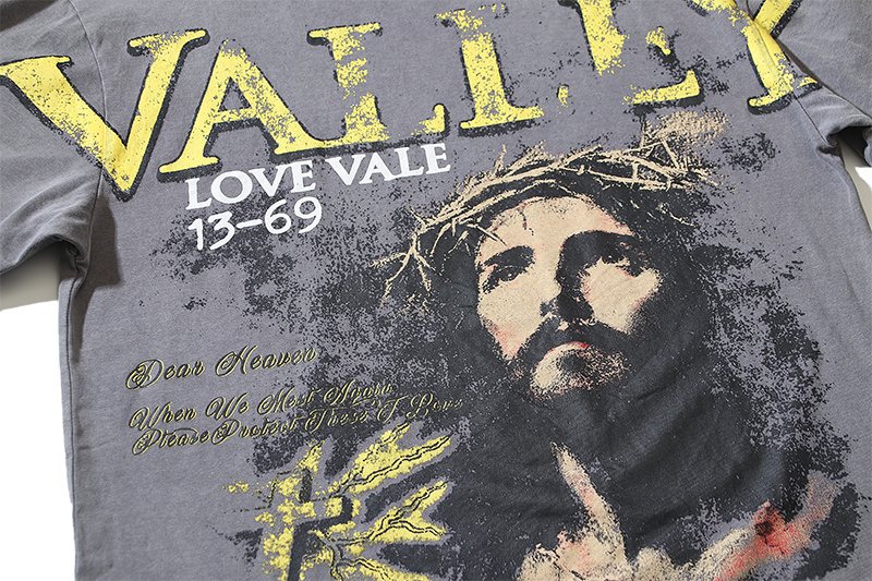 VALE USA Washed Gray Front Graphic T-Shirt