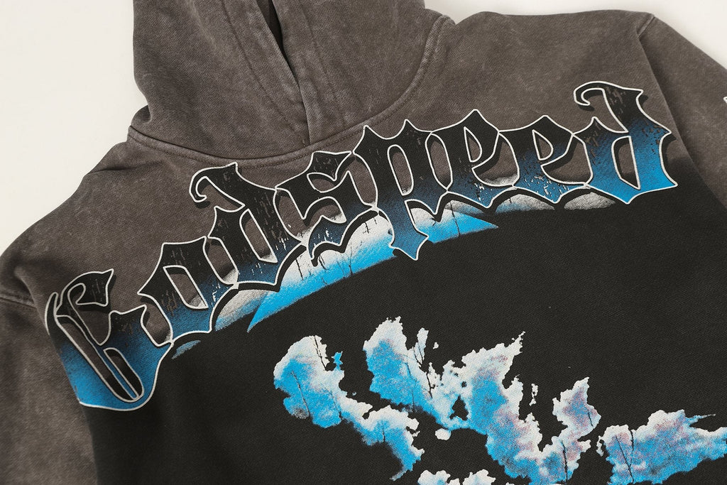 Godspeed Rock Graphic Distressed Hem Hoodie