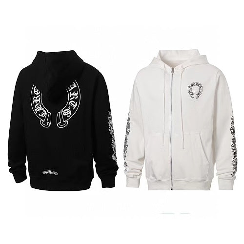 Chrome Hearts Horseshoe Floral Cross-Sleeve Hoodie