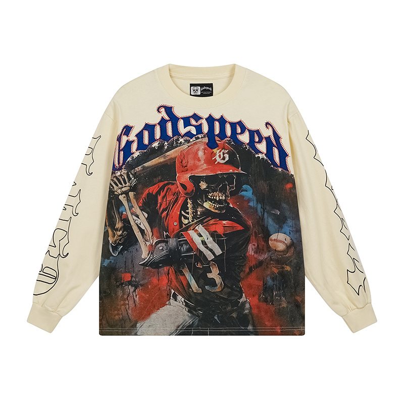 Godspeed Baseball Skeleton Graphic Long-Sleeve T-Shirt