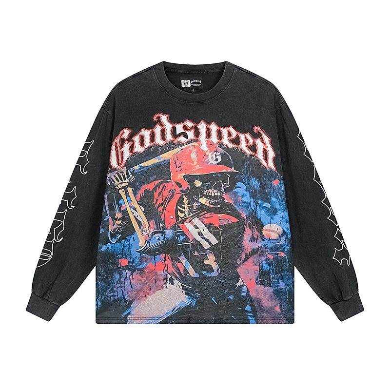 Godspeed Baseball Skeleton Graphic Long-Sleeve T-Shirt