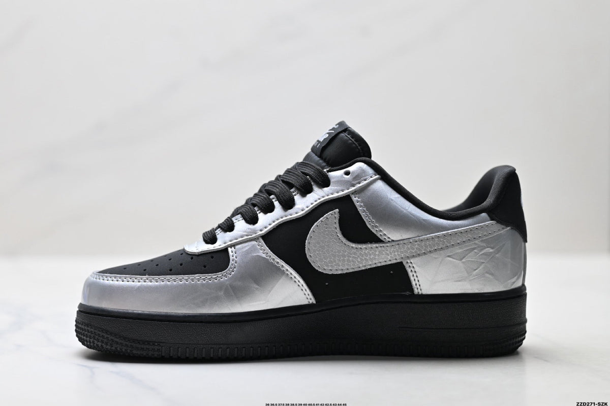 Nike Air Force 1 Low Black Silver Gray Unisex Sneakers Style 03