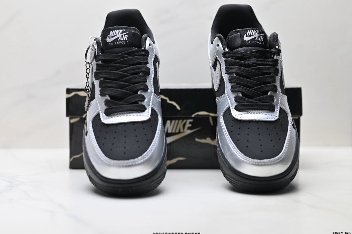 Nike Air Force 1 Low Black Silver Gray Unisex Sneakers Style 03