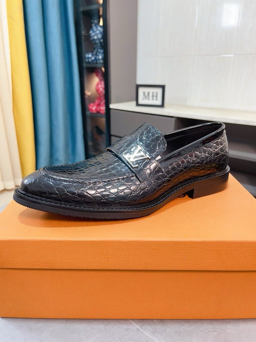 Louis Vuitton Black Embossed Loafers - Rounded Toe