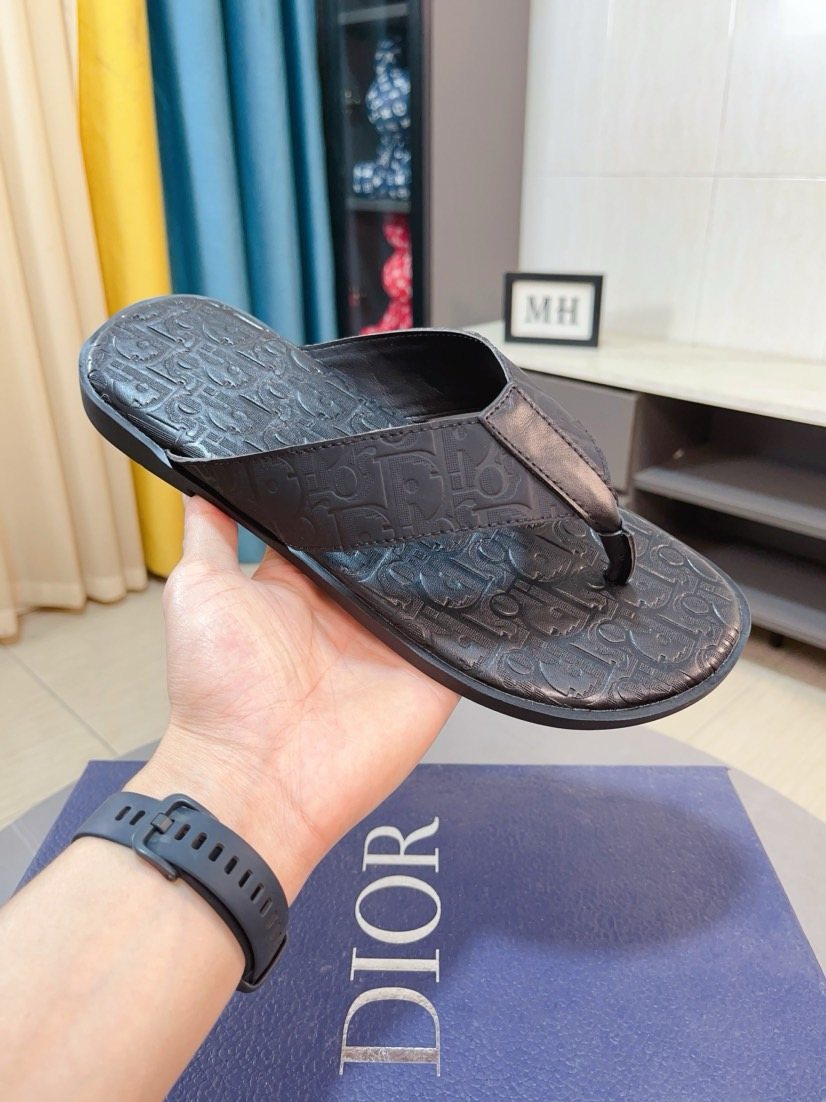 Dior Men's Black Logo Thong Sandals