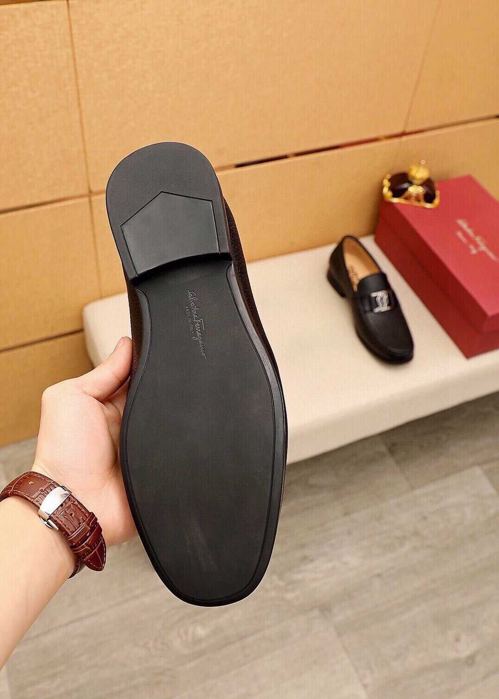 Ferragamo Black Pebbled Leather Loafers