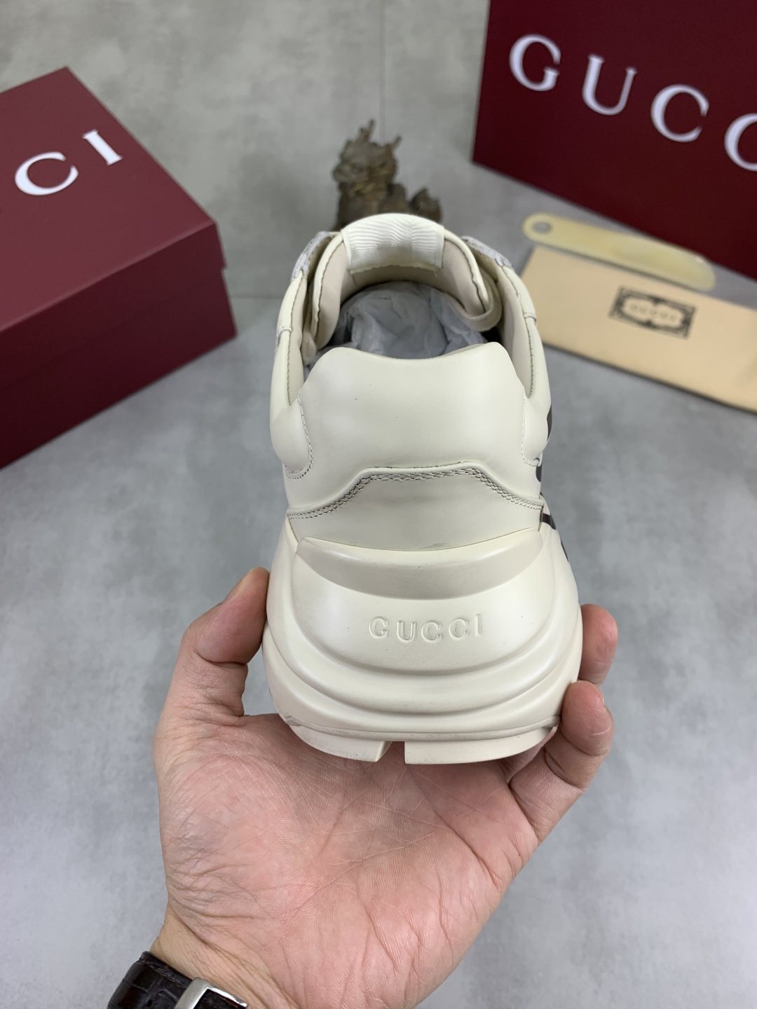 Gucci Cream White Graphic Chunky Sneakers