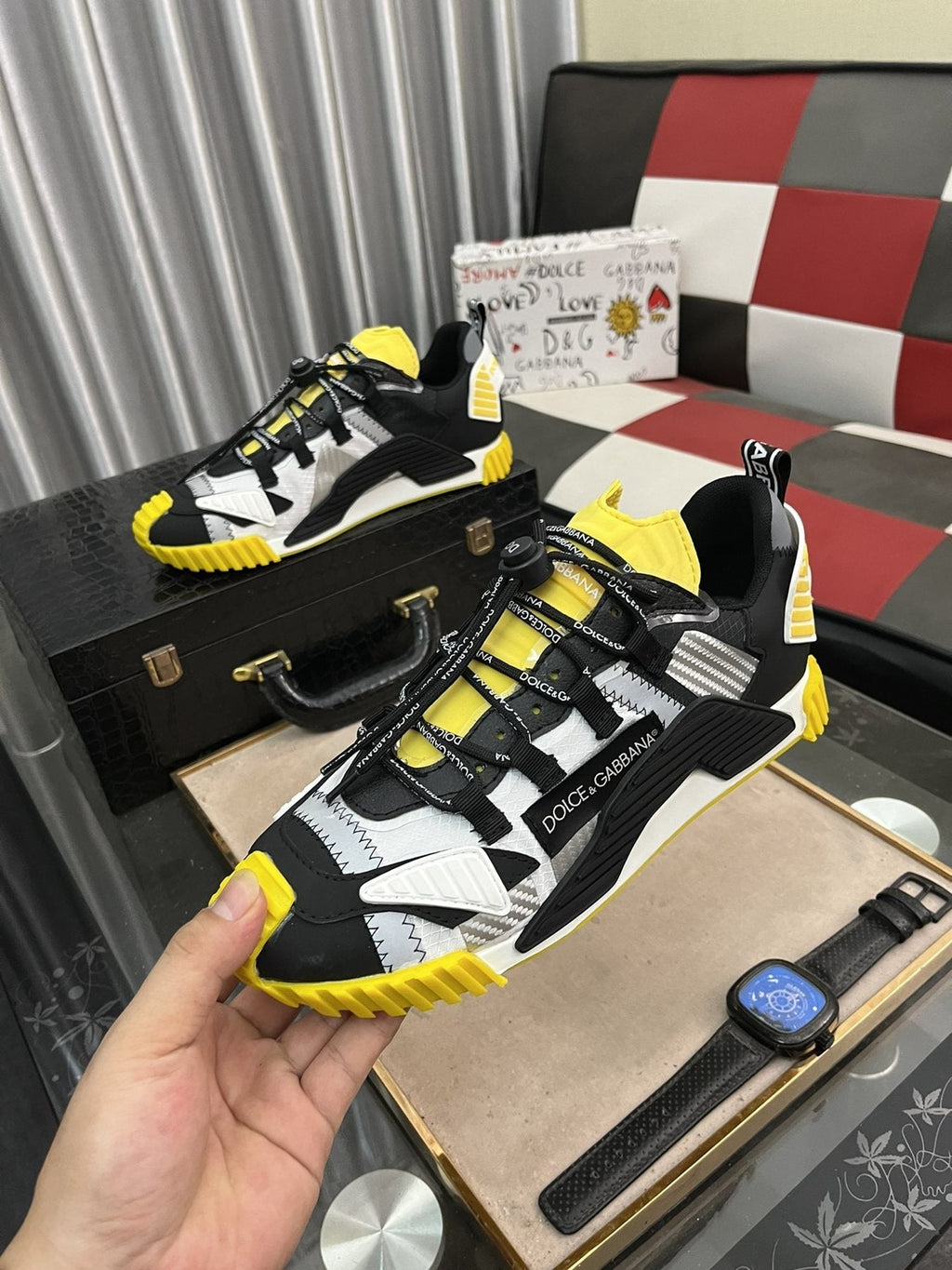 Dolce & Gabbana Black, White & Yellow Sneakers