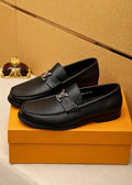 Louis Vuitton Black Pebbled Loafers - Moc-Toe Detailing
