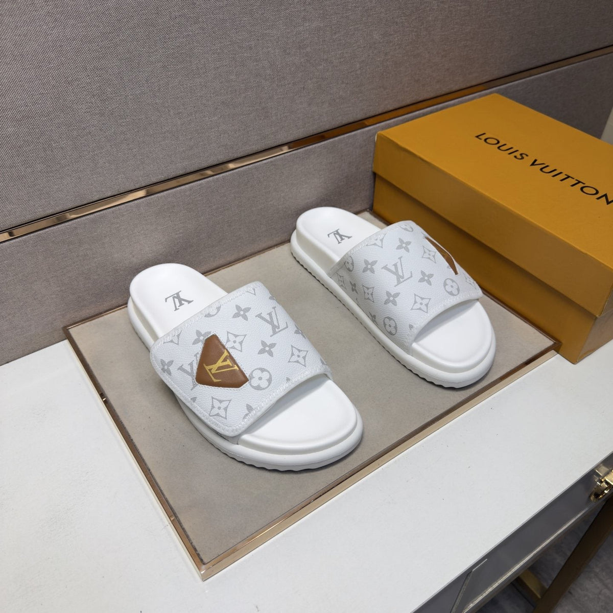 Louis Vuitton Men's Monogram Emblem Slide Sandals