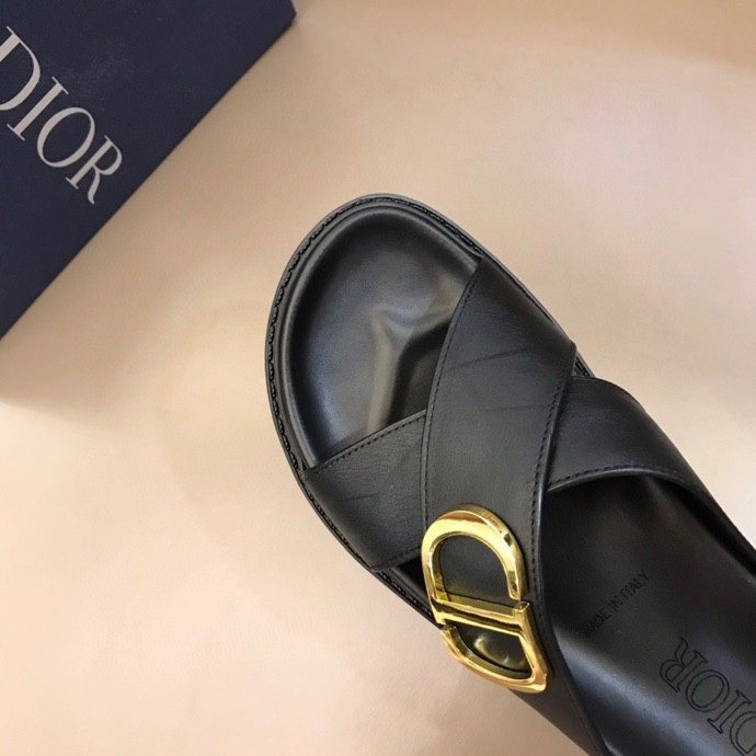 Dior Men's Black Gold-Tone Hardware Slide Sandals