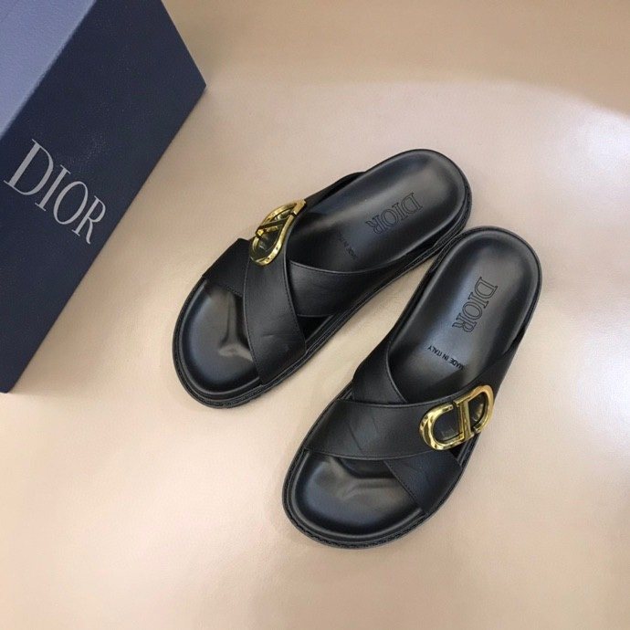 Dior Men's Black Gold-Tone Hardware Slide Sandals