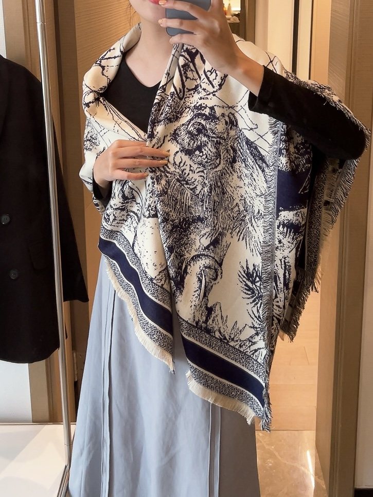 Dior Toile Print Fringed Shawl