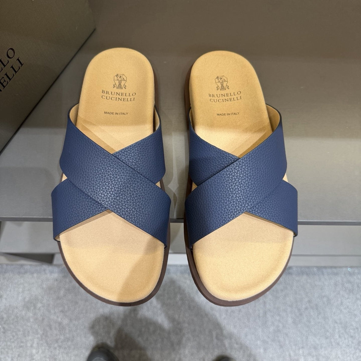 Brunello Cucinelli Men's Cross-Strap Slide Sandals - Contoured Footbed