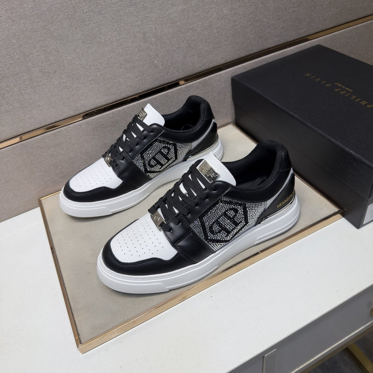 Philipp Plein Black and White Panel Sneakers