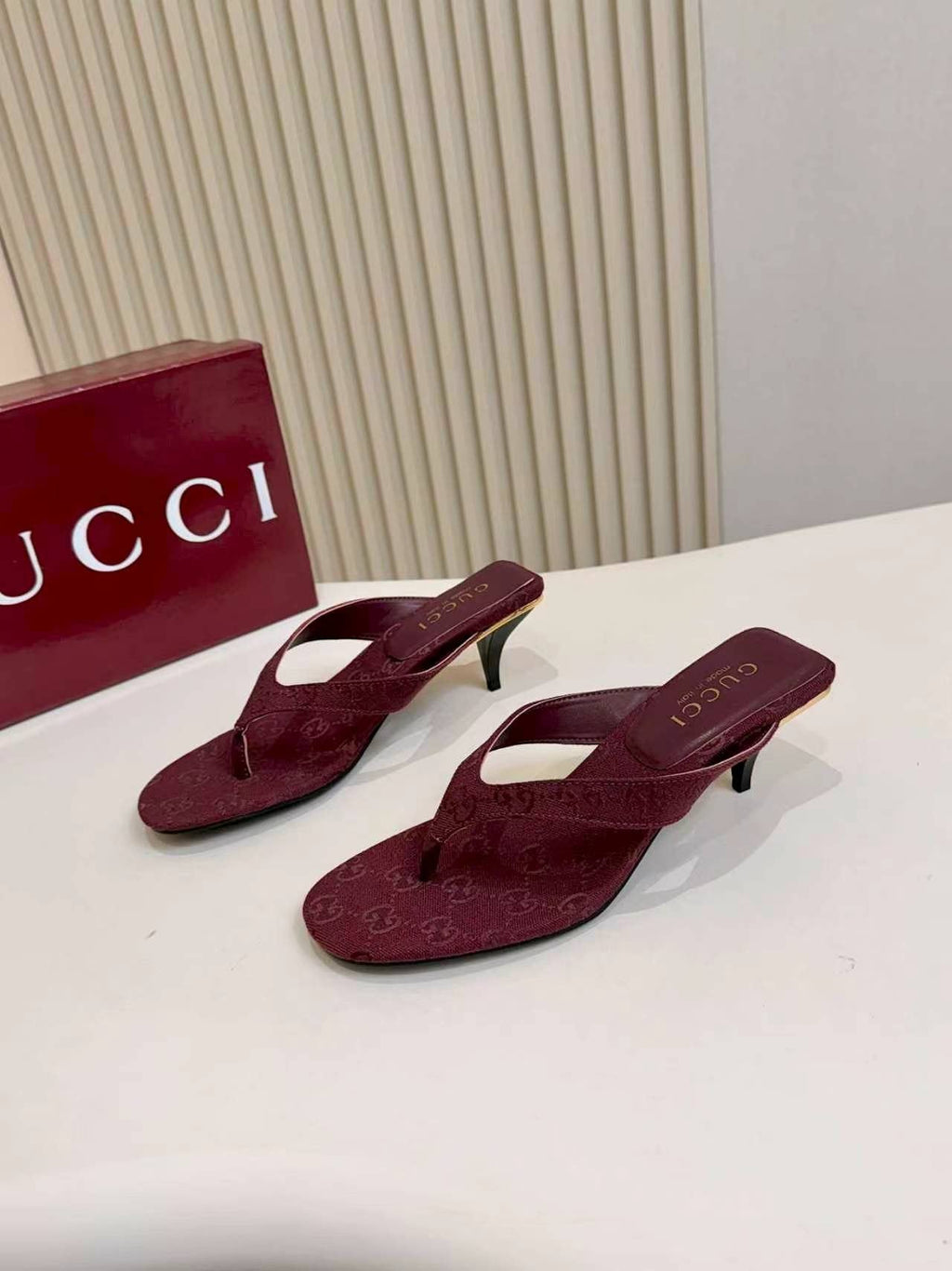 Gucci Monogram Thong Slingback Heeled Sandals